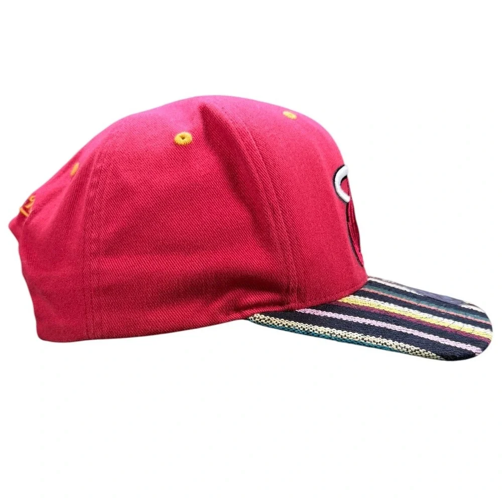 Mitchell & Ness Miami Heat Native Stripe Snapback Hat Red Woven Brim NBA 2014